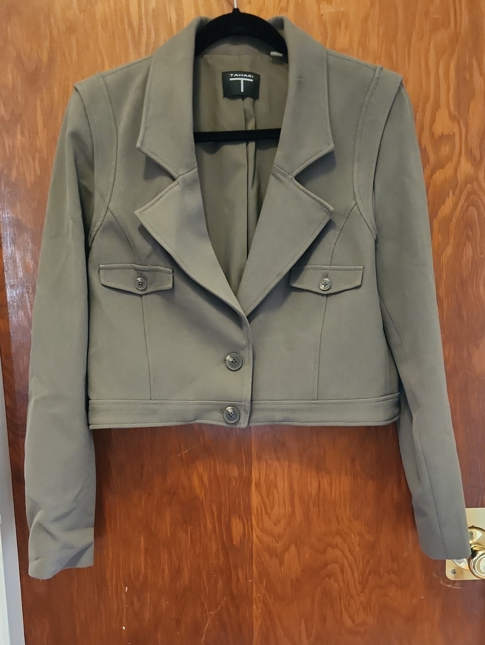 Tahari Olive Cropped Notch-Lapel Blazer